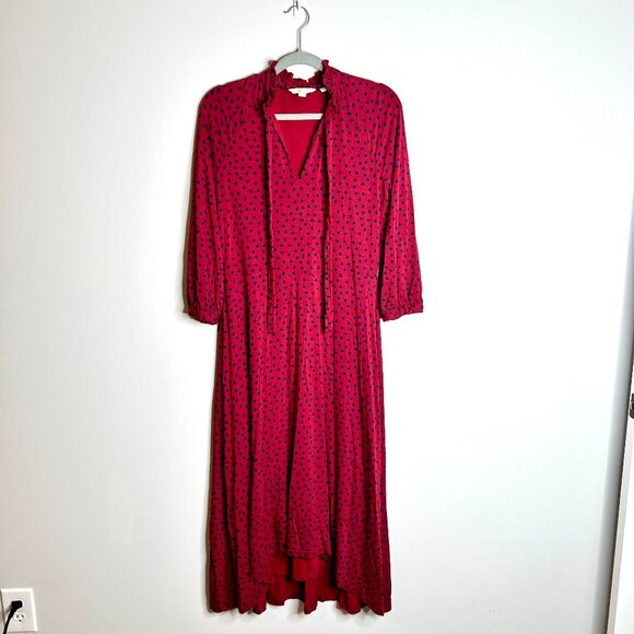 Boden Burgundy Navy Scattered Spot Polka Dot Hi Low Maxi Dress Teacher Sz 10R - Picture 1 of 6